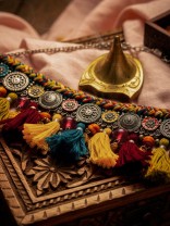 Akalka - The Moonlit Fur - Resham, Beads And Coins Hand Embroidered Oxidised Choker Neckpiece