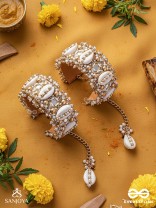 Prachurya - The Marine Abundance - Shells, Mirrors And Beads Hand Embroidered Cuff Bracelets (Set Of 2)