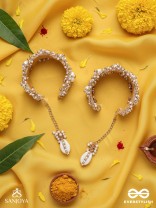 Prachurya - The Marine Abundance - Shells, Mirrors And Beads Hand Embroidered Cuff Bracelets (Set Of 2)