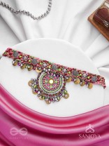 Mrigarsukt - The Hymns Of Flowers  - Resham, Coins And Beads Hand Embroidered Oxidised Choker Neckpiece