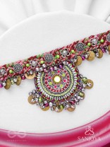 Mrigarsukt - The Hymns Of Flowers  - Resham, Coins And Beads Hand Embroidered Oxidised Choker Neckpiece