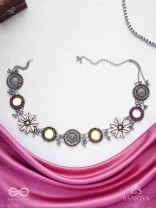 Pratibimban - The Spherical Reflection - Shells, Mirrors, Resham And Beads Hand Embroidered Oxidised Kamarbandh