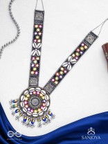 Sheetbhanviye - The Lunar Celebrations - Shells, Mirrors, Resham And Glass Drops Hand Embroidered Oxidised Neckpiece