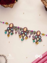 Bhramaparna - The Spell Of Stones - Stones, Mirror, Coins And Glass Drops Hand Embroidered Oxidised Choker Neckpiece