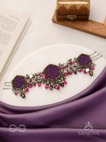 Sukhodaye - The Wine Honeycomb - Beads And Glass Drops Hand Embroidered Oxidised Choker Neckpiece