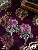Unmadishnu - The Love Rush - Dabka, Beads And Glass Drops Hand Embroidered Oxidised Earrings