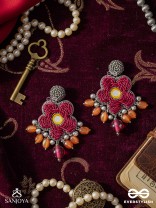 Svastmit - Bloom In The Sunset - Mirror, Dabka, Resham And Glass Drops Hand Embroidered Oxidised Earrings
