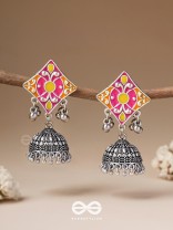 Melodies Of Twilight - Enamelled Oxidised Jhumka Earrings