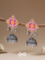 Melodies Of Twilight - Enamelled Oxidised Jhumka Earrings