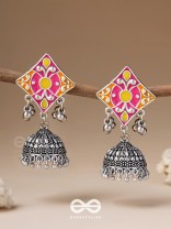 Melodies Of Twilight - Enamelled Oxidised Jhumka Earrings