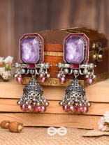 Seasons Of Lavender - Stone Enamelled Oxidised Jhumka Earrings