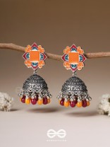 The Warm Hues - Enamelled Oxidised Jhumka Earrings