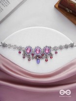 The Flowery Essence - Stone And Glass Drops Enamelled Oxidised Neckpiece