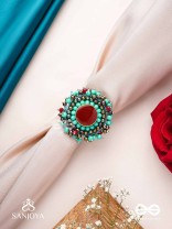 Sthavi - The Plum Vine - Stone And Beads Hand Embroidered Ring