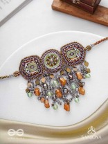 Adrikila - The Earth-Bound - Resham, Dabka And Glass Drops Hand Embroidered Oxidised Choker Neckpiece