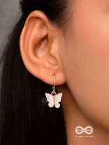 Take The Sky Like A Butterfly - Cute Golden Dangler Earrings (White)
