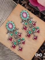 The Rosy Mist - Enamelled Oxidised Earrings