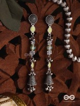 The Jade Jingles - Enamelled Oxidised Long Jhumkis