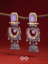 The Lavender Rays - Stone Enamelled Oxidised Earrings