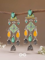 The Sunlit Grove - Stones Enamelled Oxidised Earrings