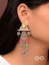 The Olive Roses - Stone Enamelled Oxidised Earrings