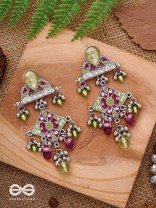 The Fresh Rubies - Stone And Glass Drops Enamelled Oxidised Earrings