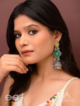 Aranyaj - Song Of The Forest - Beads, Dabka And Coins Hand Embroidered Oxidised Jhumka Earrings