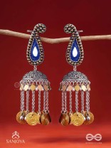 Svarsampad - The Feathery Melody - Beads, Mirror, Resham And Coins Hand Embroidered Oxidised Jhumka Earrings