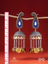 Svarsampad - The Feathery Melody - Beads, Mirror, Resham And Coins Hand Embroidered Oxidised Jhumka Earrings