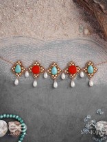 Palashabhyam - The Awakening Petals - Stones, Beads And Pearl Drops Hand Embroidered Choker Neckpiece