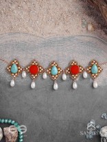 Palashabhyam - The Awakening Petals - Stones, Beads And Pearl Drops Hand Embroidered Choker Neckpiece