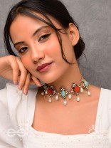 Palashabhyam - The Awakening Petals - Stones, Beads And Pearl Drops Hand Embroidered Choker Neckpiece