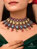 Shubhsanyut - The Blissful Downpour -  Stones, Beads And Coins Hand Embroidered Choker Neckpiece