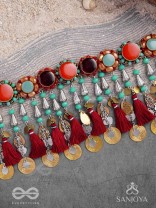 Anuragini - The Windy Music - Stones, Resham And Coins Hand Embroidered Oxidised Choker Neckpiece