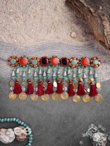 Anuragini - The Windy Music - Stones, Resham And Coins Hand Embroidered Oxidised Choker Neckpiece