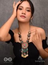 Arthanvit - The Spheres Of Wealth - Beads, Stones And Coins Hand Embroidered Oxidised Neckpiece
