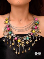 Tairashchya - The Melody Of Life - Beads And Coins Hand Embroidered Oxidised Multilayered Neckpiece