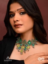 Aardratva - The Lush Cascade - Resham, Mirror And Dabka Hand Embroidered Oxidised Neckpiece