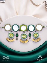 Manidarpan - The Musical Mirrors - Mirrors, Resham And Beads Hand Embroidered Enamelled Oxidised Choker Neckpiece