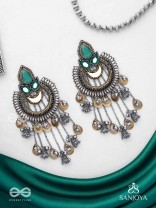 Ashtri - Deep in The Woods - Stone, Mirrors And Beads Hand Embroidered Oxidised Earrings