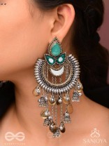 Ashtri - Deep in The Woods - Stone, Mirrors And Beads Hand Embroidered Oxidised Earrings