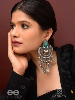 Ashtri - Deep in The Woods - Stone, Mirrors And Beads Hand Embroidered Oxidised Earrings