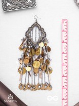 Avyathishi - The Earth Sung Music - Beads, Dabka And Coins Hand Embroidered Oxidised Earrings