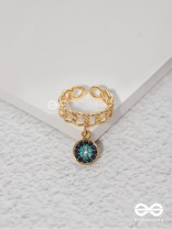 The Sapphire Lights - Golden Embellished Charm Ring (Adjustable) 