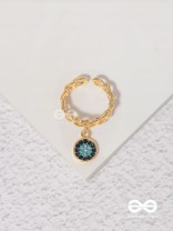 The Sapphire Lights - Golden Embellished Charm Ring (Adjustable) 