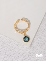 The Sapphire Lights - Golden Embellished Charm Ring (Adjustable) 