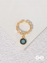 The Sapphire Lights - Golden Embellished Charm Ring (Adjustable) 