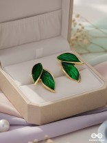 Petals Panache - Golden Enamelled Earrings (Green)
