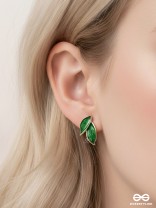 Petals Panache - Golden Enamelled Earrings (Green)
