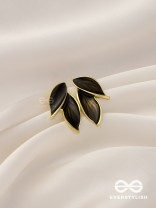 Petals Panache - Golden Enamelled Earrings (Black)